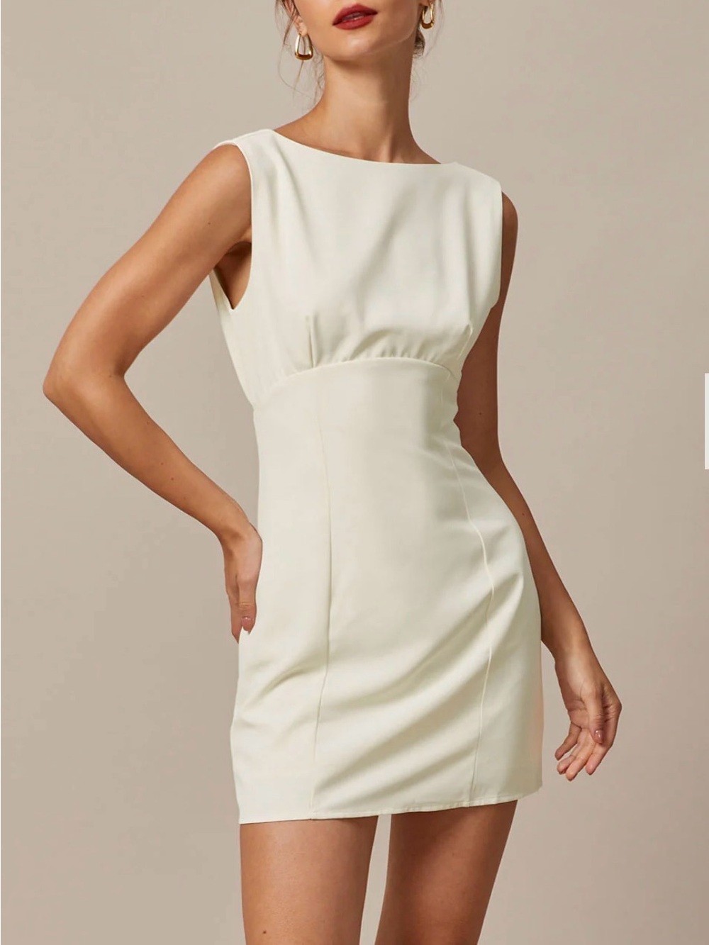 RIHOAS Beige Boat Neck Bowknot Mini Dress Elegant Bridal Wedding Reception L NWT
